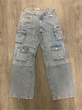 Garage Light Blue Cargo Denim Pants Woman
